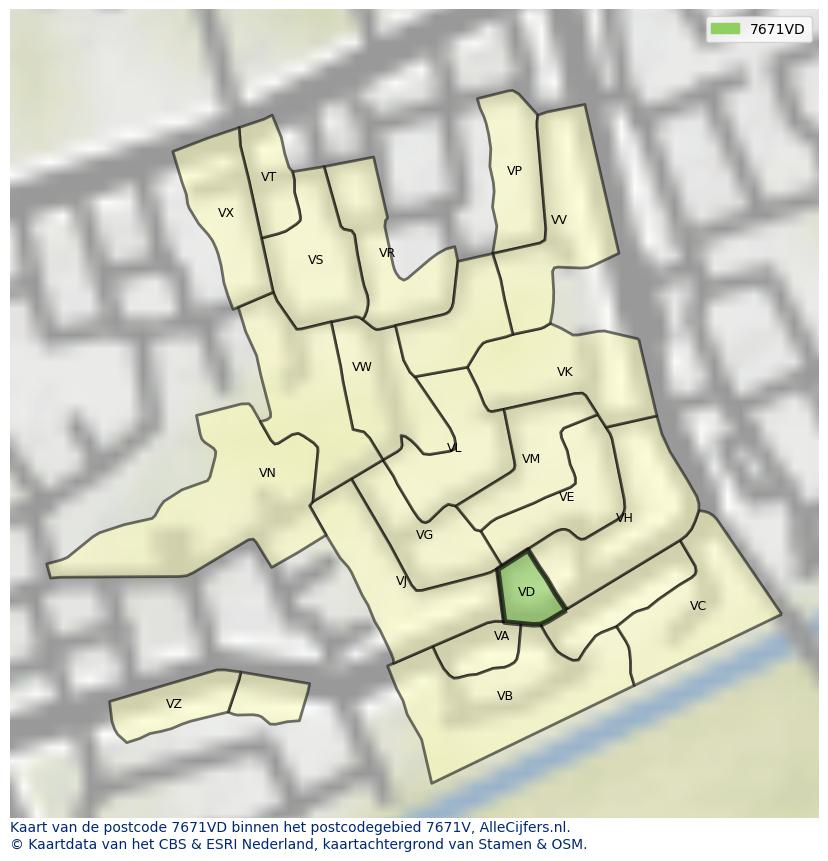 Afbeelding van het postcodegebied 7671 VD op de kaart.