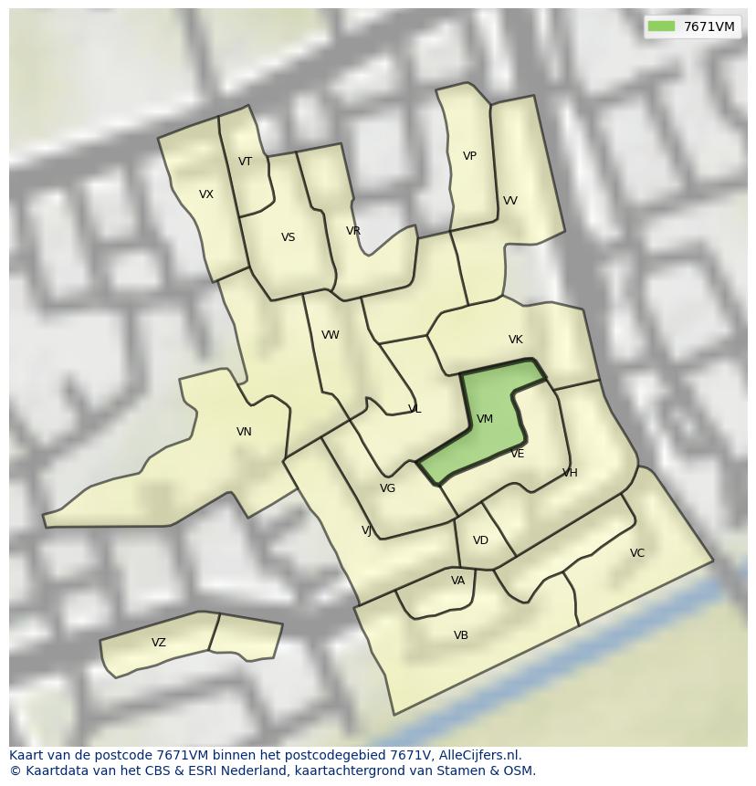 Afbeelding van het postcodegebied 7671 VM op de kaart.