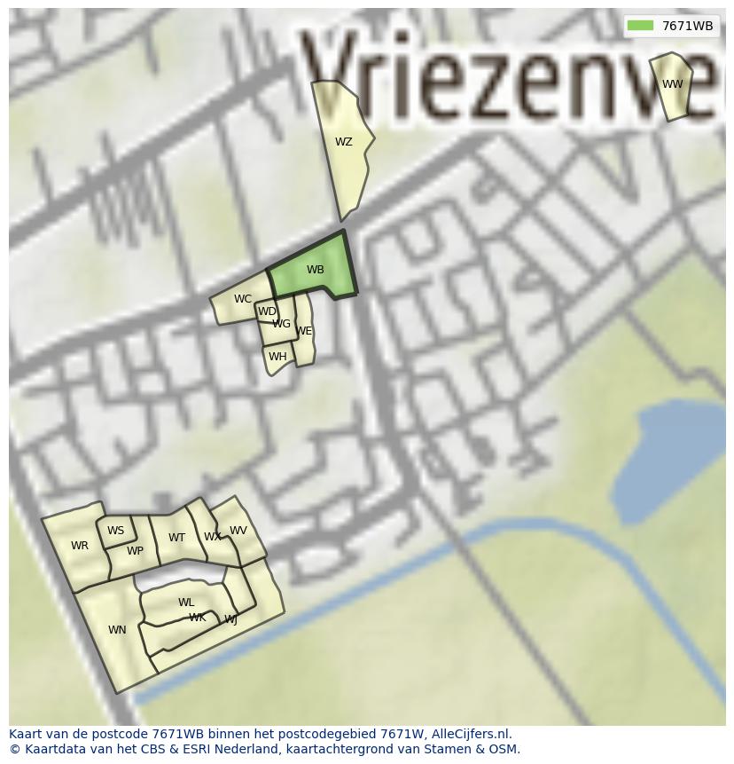Afbeelding van het postcodegebied 7671 WB op de kaart.