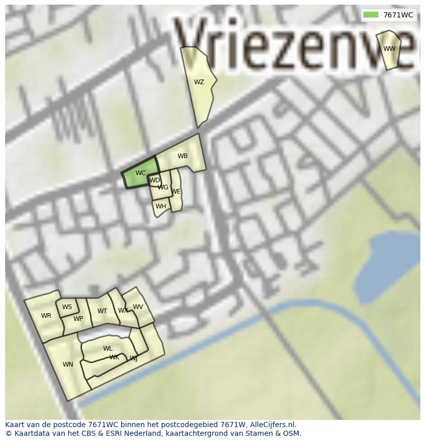Afbeelding van het postcodegebied 7671 WC op de kaart.