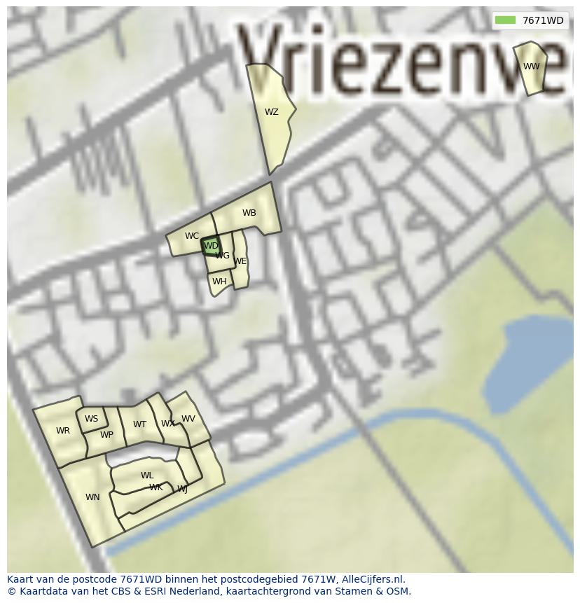 Afbeelding van het postcodegebied 7671 WD op de kaart.