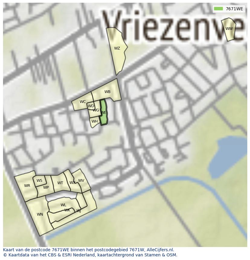 Afbeelding van het postcodegebied 7671 WE op de kaart.