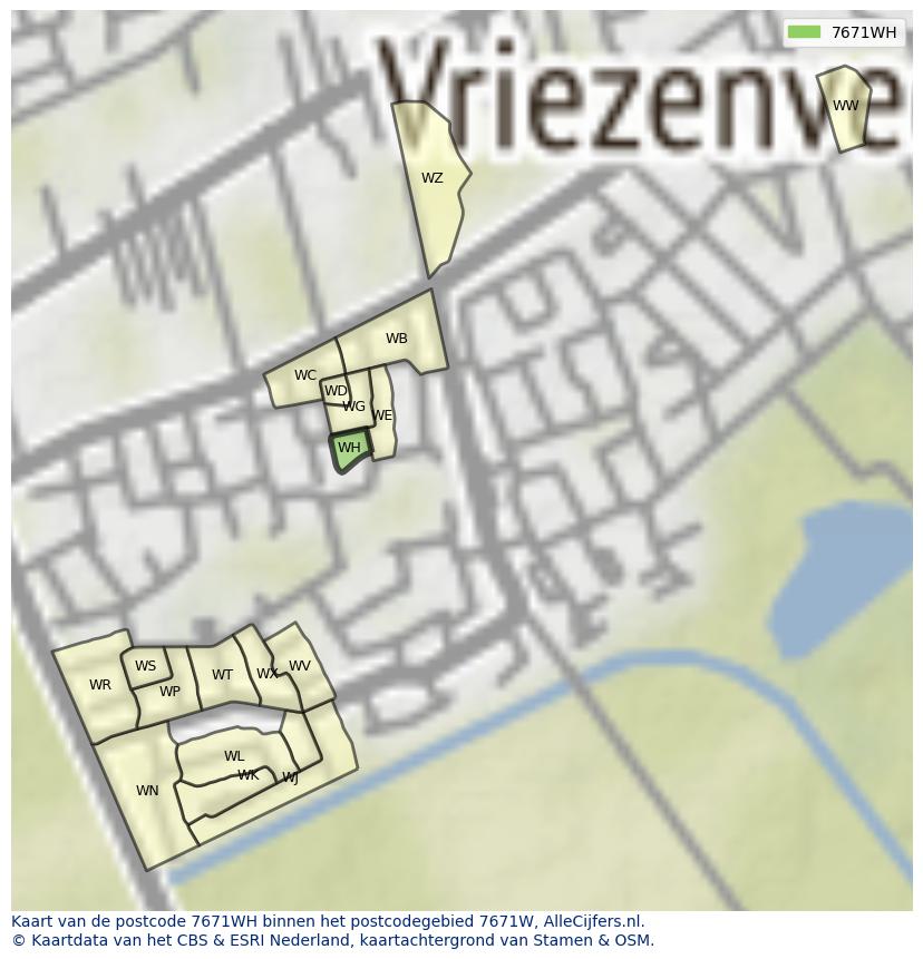 Afbeelding van het postcodegebied 7671 WH op de kaart.