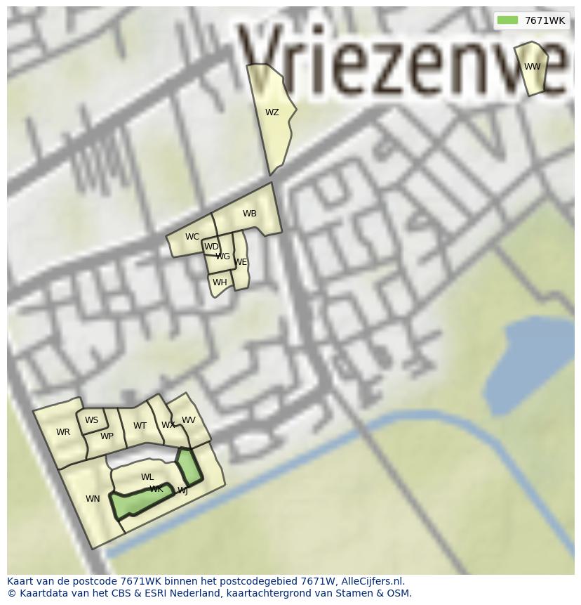Afbeelding van het postcodegebied 7671 WK op de kaart.