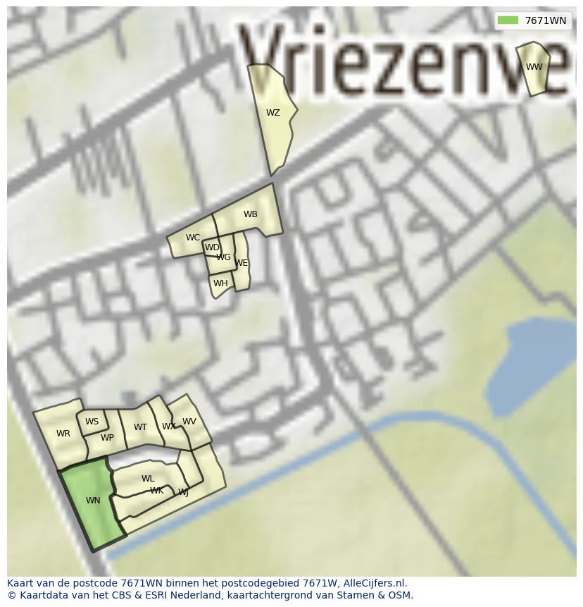 Afbeelding van het postcodegebied 7671 WN op de kaart.