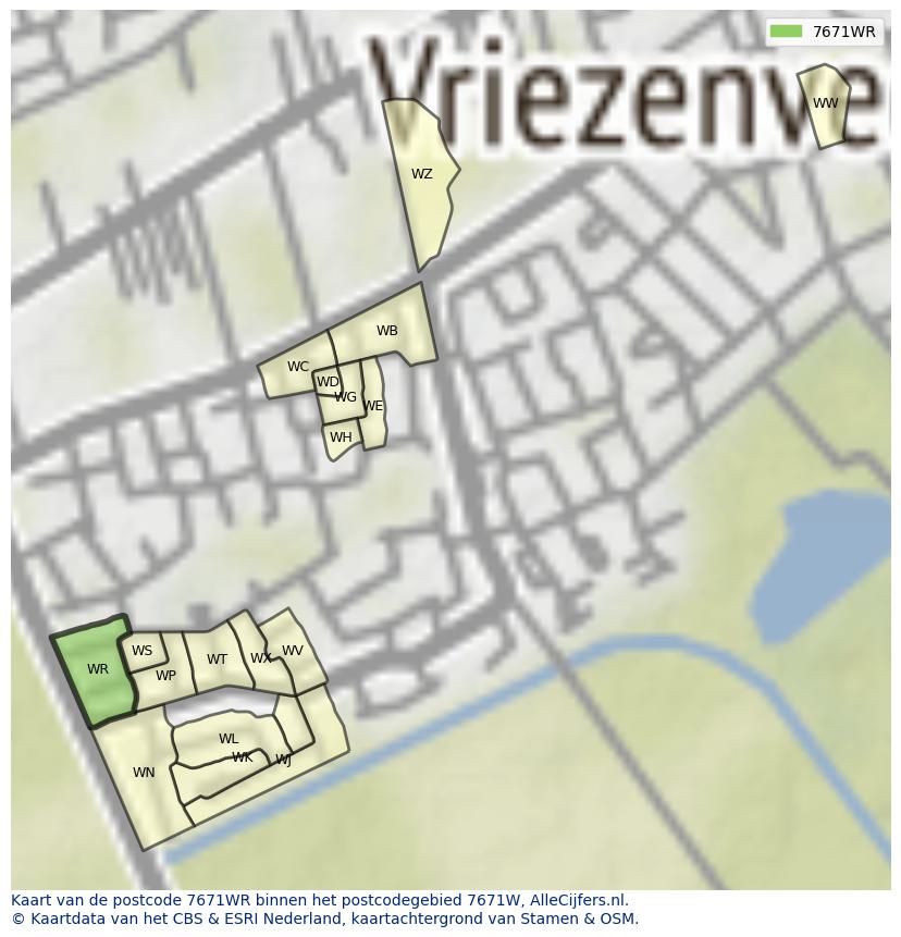 Afbeelding van het postcodegebied 7671 WR op de kaart.