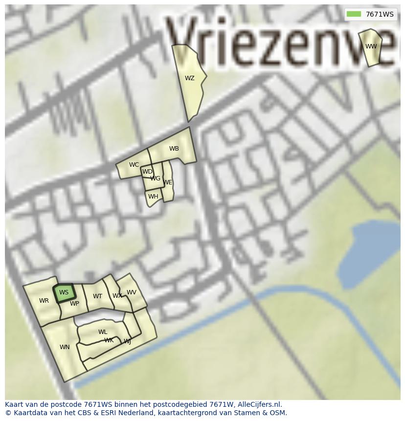 Afbeelding van het postcodegebied 7671 WS op de kaart.