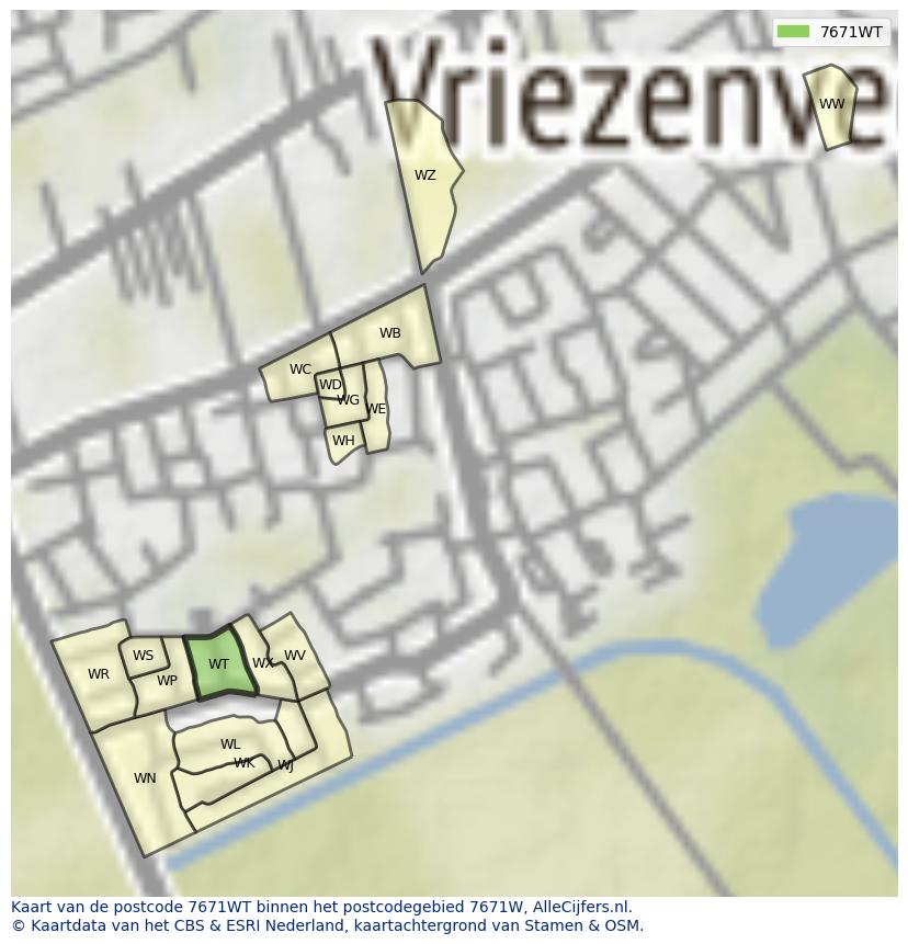 Afbeelding van het postcodegebied 7671 WT op de kaart.