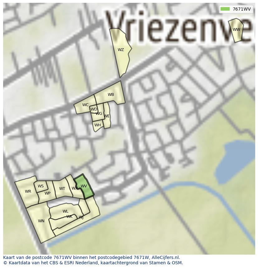 Afbeelding van het postcodegebied 7671 WV op de kaart.