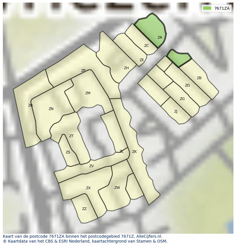 Afbeelding van het postcodegebied 7671 ZA op de kaart.