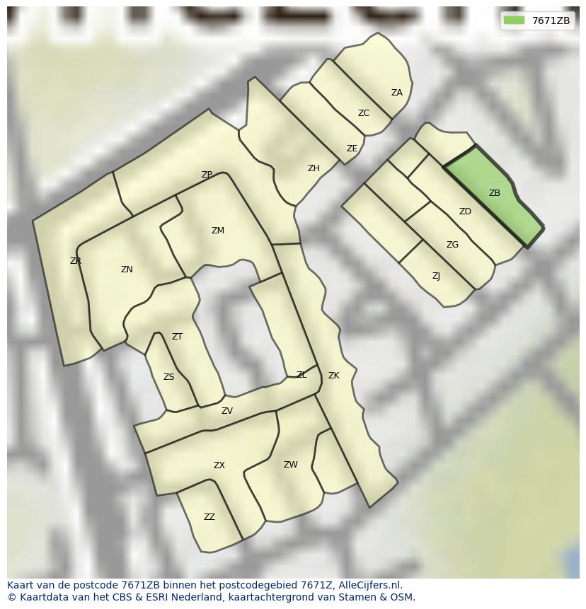 Afbeelding van het postcodegebied 7671 ZB op de kaart.