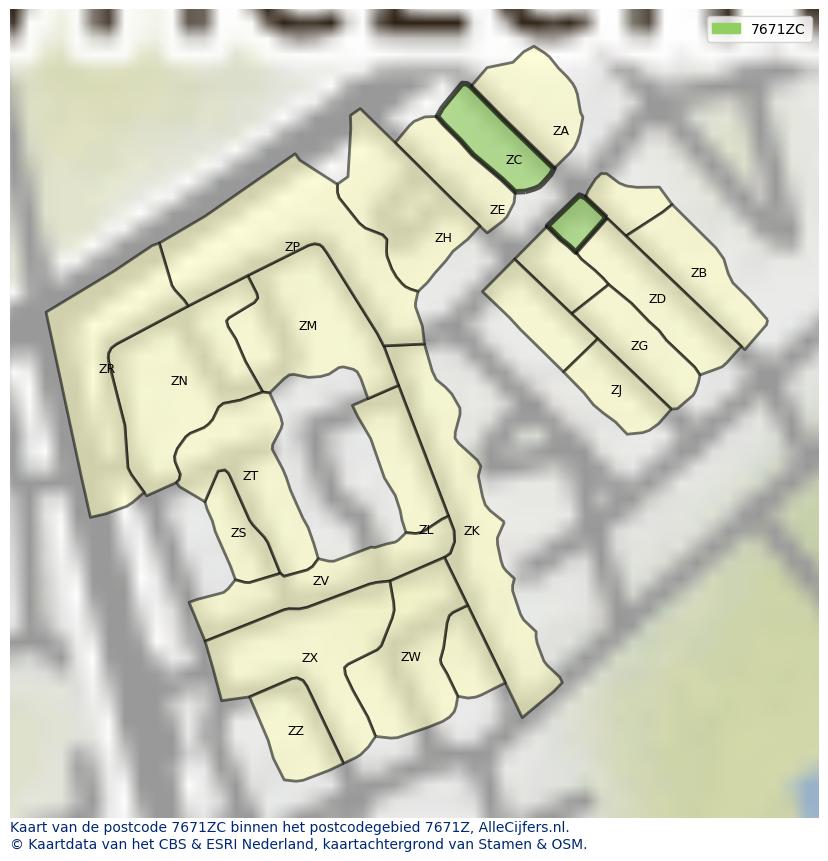 Afbeelding van het postcodegebied 7671 ZC op de kaart.