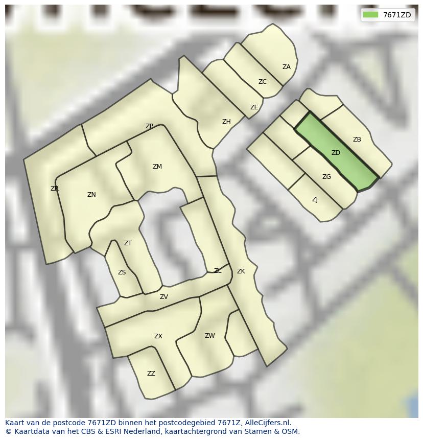 Afbeelding van het postcodegebied 7671 ZD op de kaart.