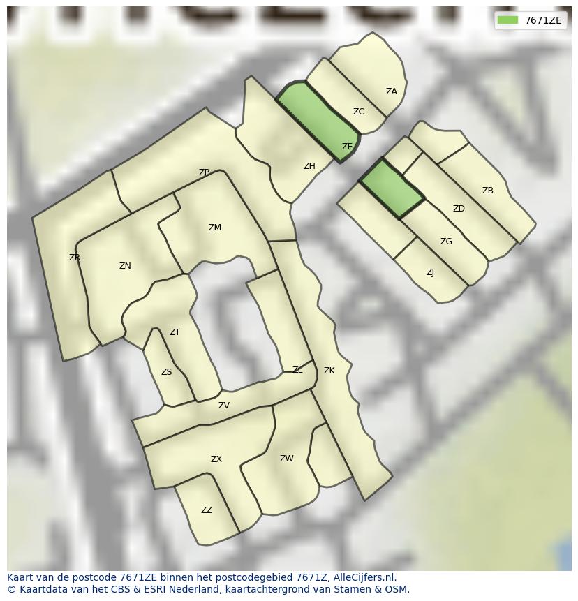 Afbeelding van het postcodegebied 7671 ZE op de kaart.