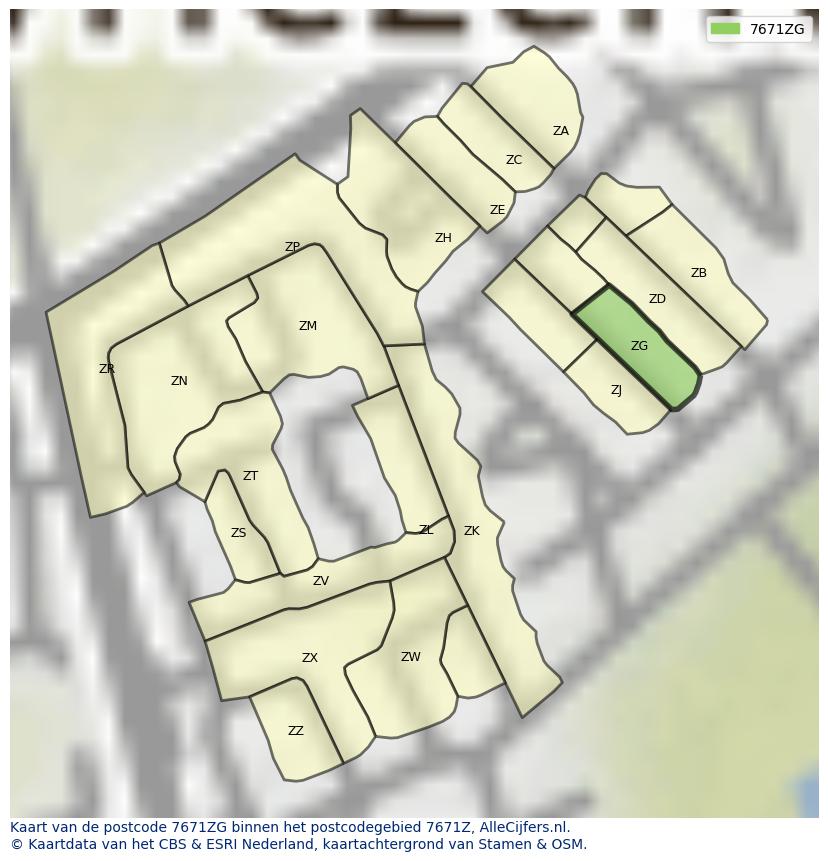 Afbeelding van het postcodegebied 7671 ZG op de kaart.