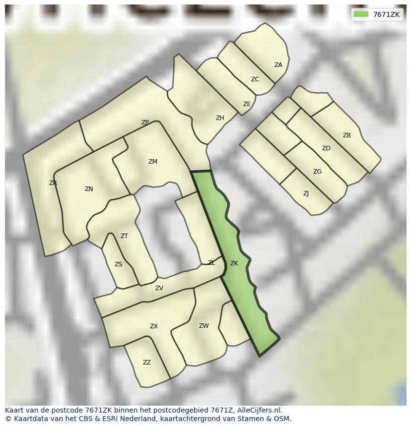 Afbeelding van het postcodegebied 7671 ZK op de kaart.