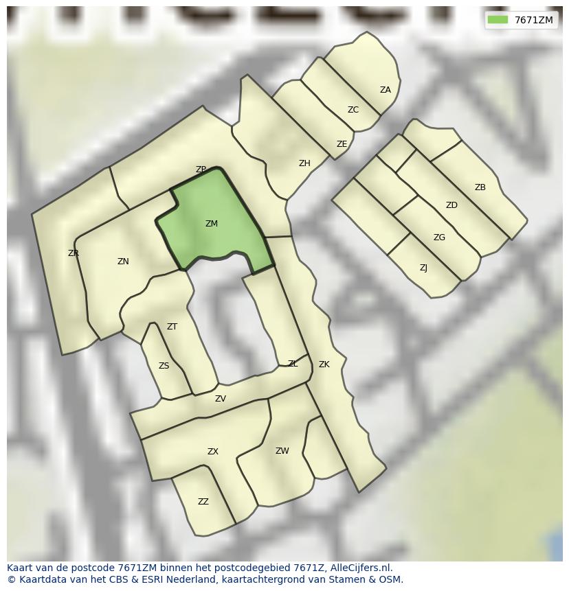 Afbeelding van het postcodegebied 7671 ZM op de kaart.