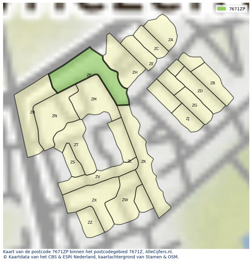 Afbeelding van het postcodegebied 7671 ZP op de kaart.