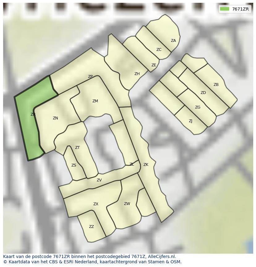 Afbeelding van het postcodegebied 7671 ZR op de kaart.