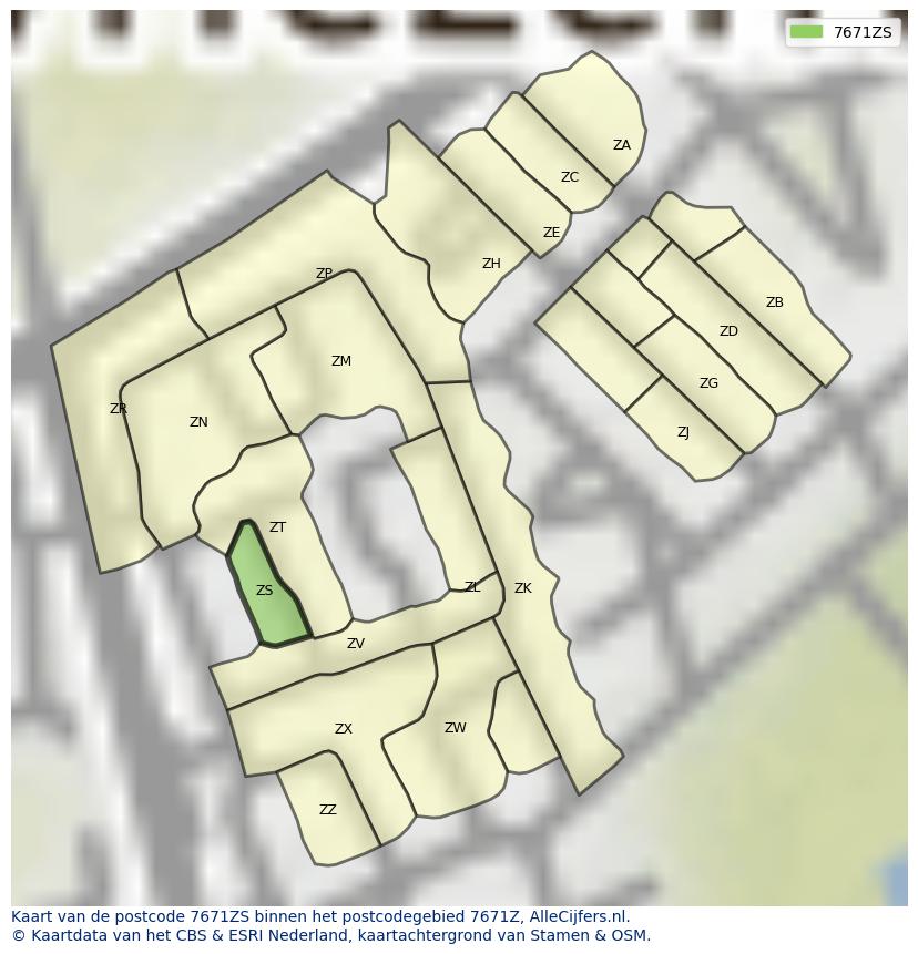 Afbeelding van het postcodegebied 7671 ZS op de kaart.