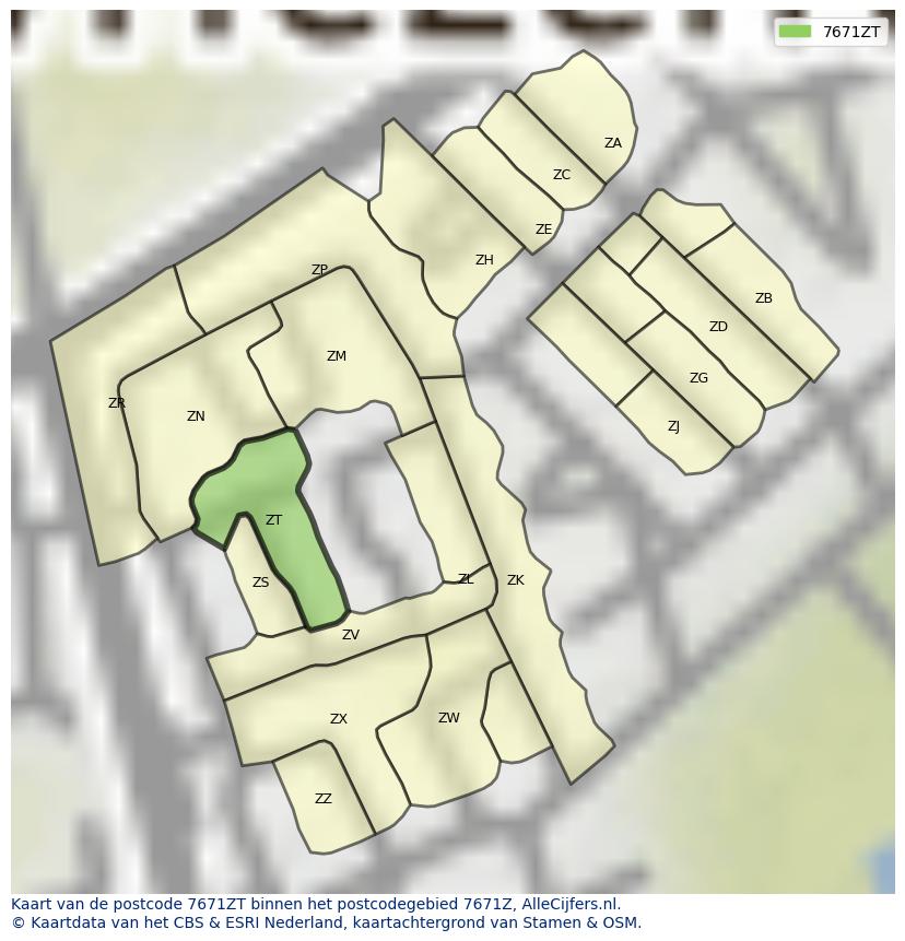 Afbeelding van het postcodegebied 7671 ZT op de kaart.