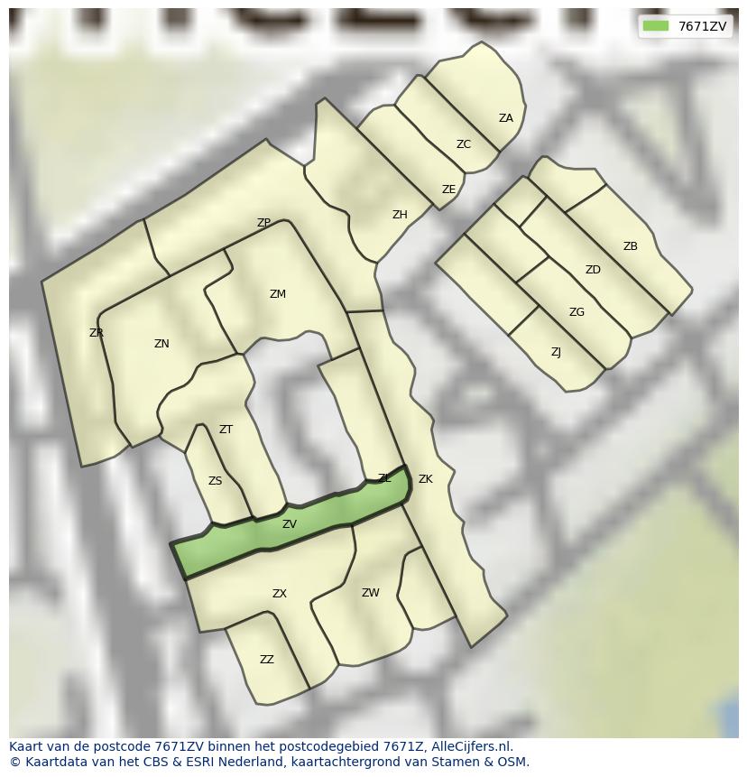 Afbeelding van het postcodegebied 7671 ZV op de kaart.