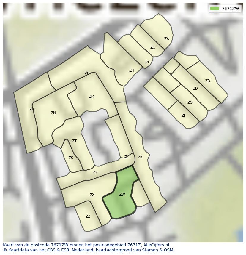 Afbeelding van het postcodegebied 7671 ZW op de kaart.