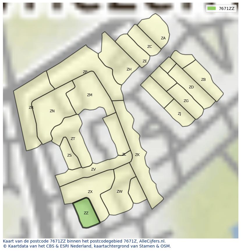 Afbeelding van het postcodegebied 7671 ZZ op de kaart.