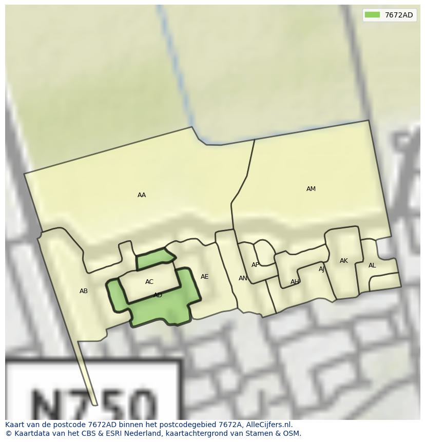 Afbeelding van het postcodegebied 7672 AD op de kaart.