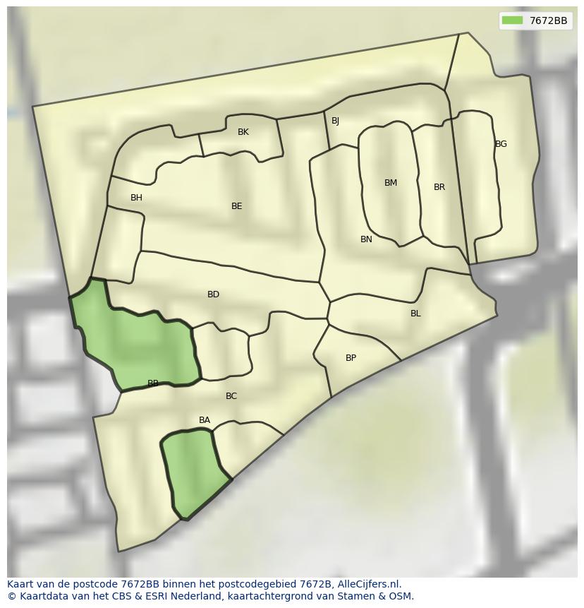 Afbeelding van het postcodegebied 7672 BB op de kaart.