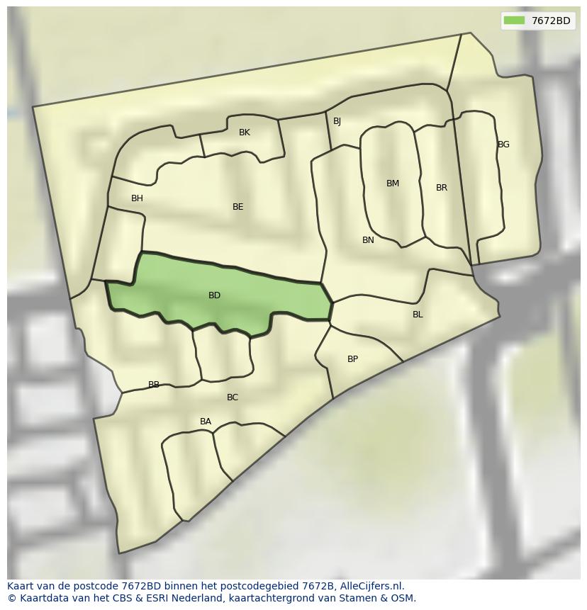 Afbeelding van het postcodegebied 7672 BD op de kaart.