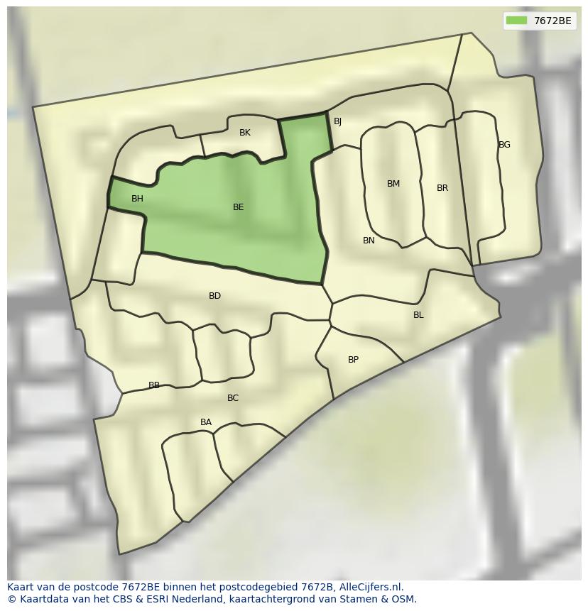 Afbeelding van het postcodegebied 7672 BE op de kaart.