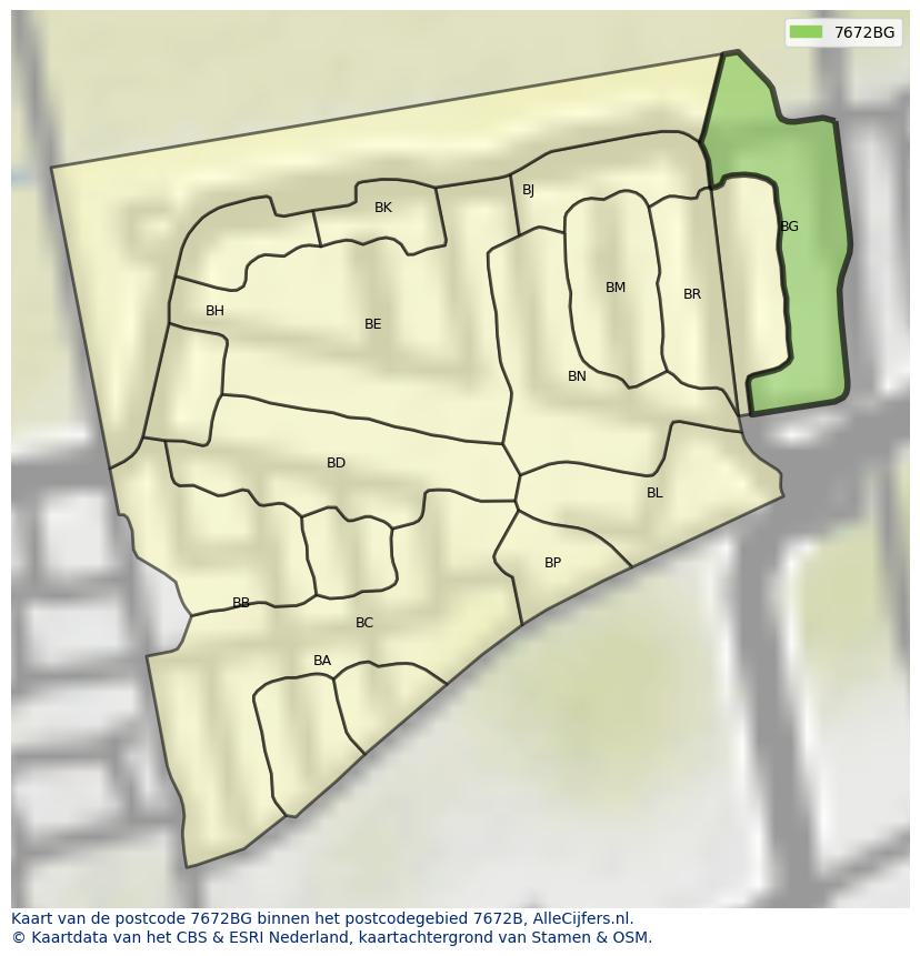 Afbeelding van het postcodegebied 7672 BG op de kaart.
