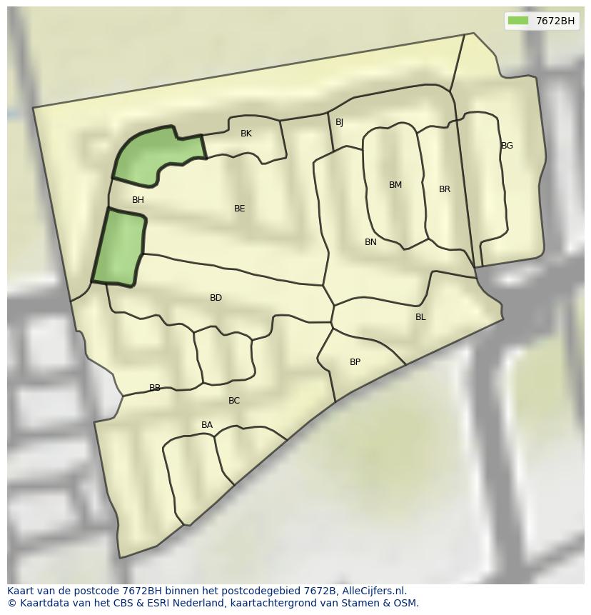 Afbeelding van het postcodegebied 7672 BH op de kaart.