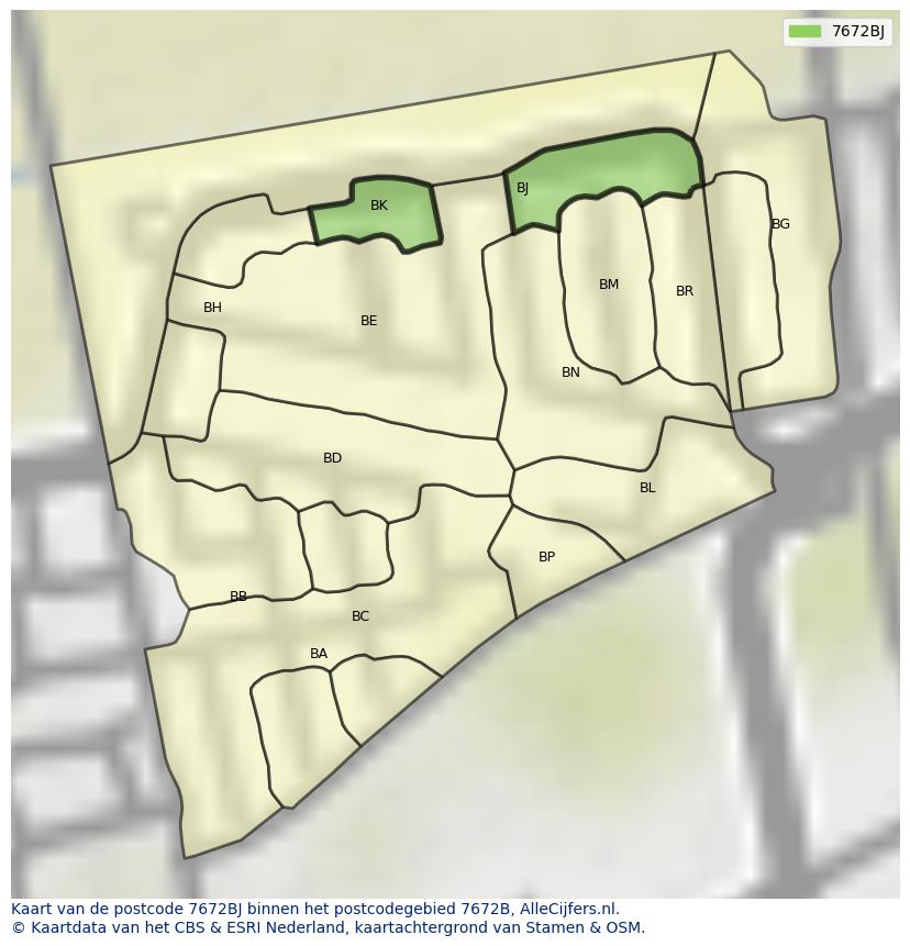 Afbeelding van het postcodegebied 7672 BJ op de kaart.