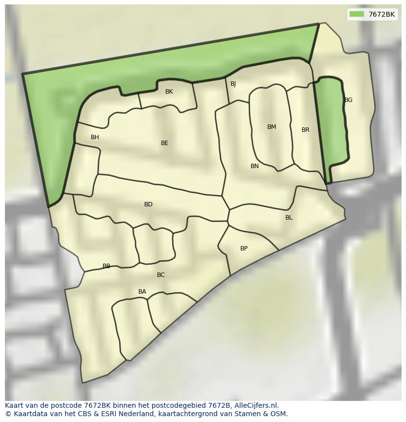 Afbeelding van het postcodegebied 7672 BK op de kaart.