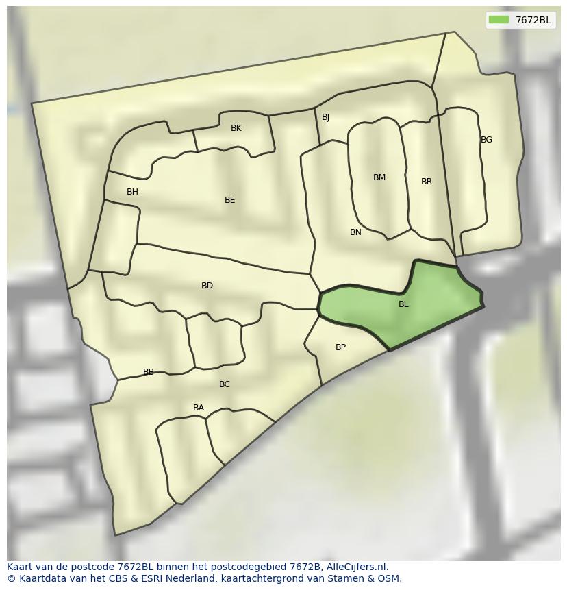 Afbeelding van het postcodegebied 7672 BL op de kaart.