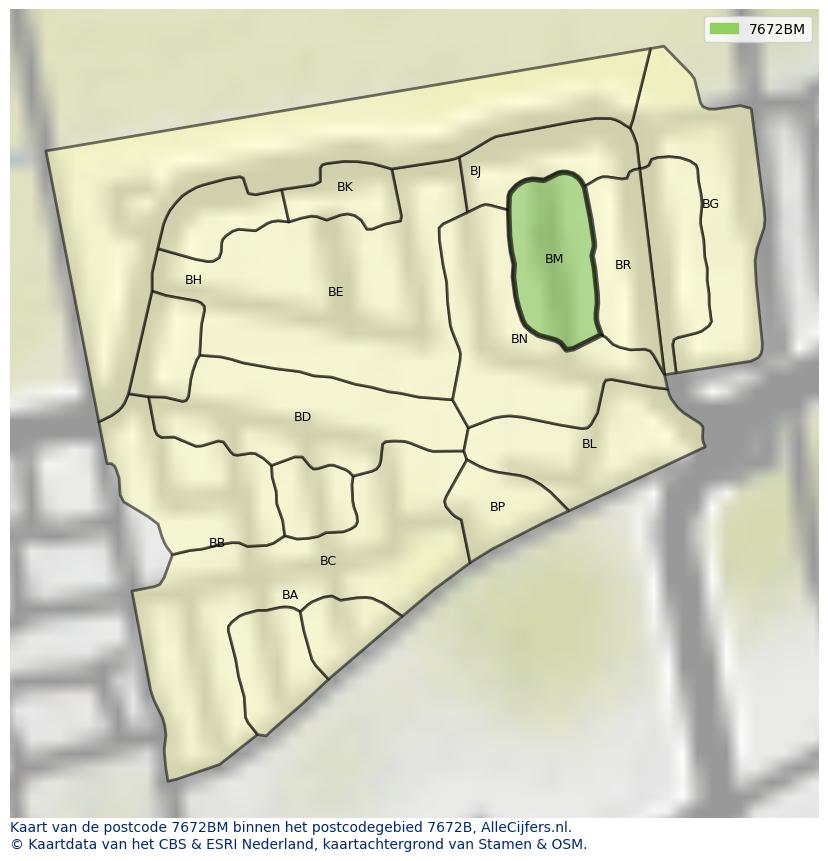 Afbeelding van het postcodegebied 7672 BM op de kaart.