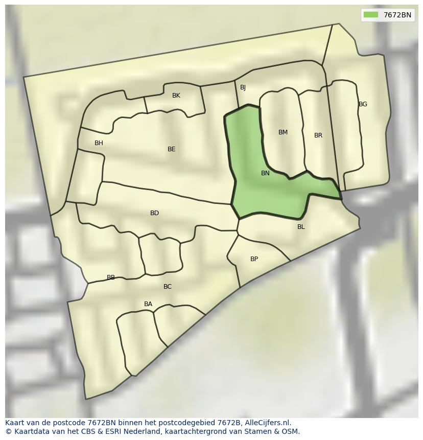 Afbeelding van het postcodegebied 7672 BN op de kaart.