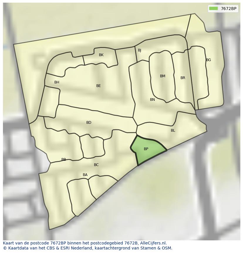 Afbeelding van het postcodegebied 7672 BP op de kaart.