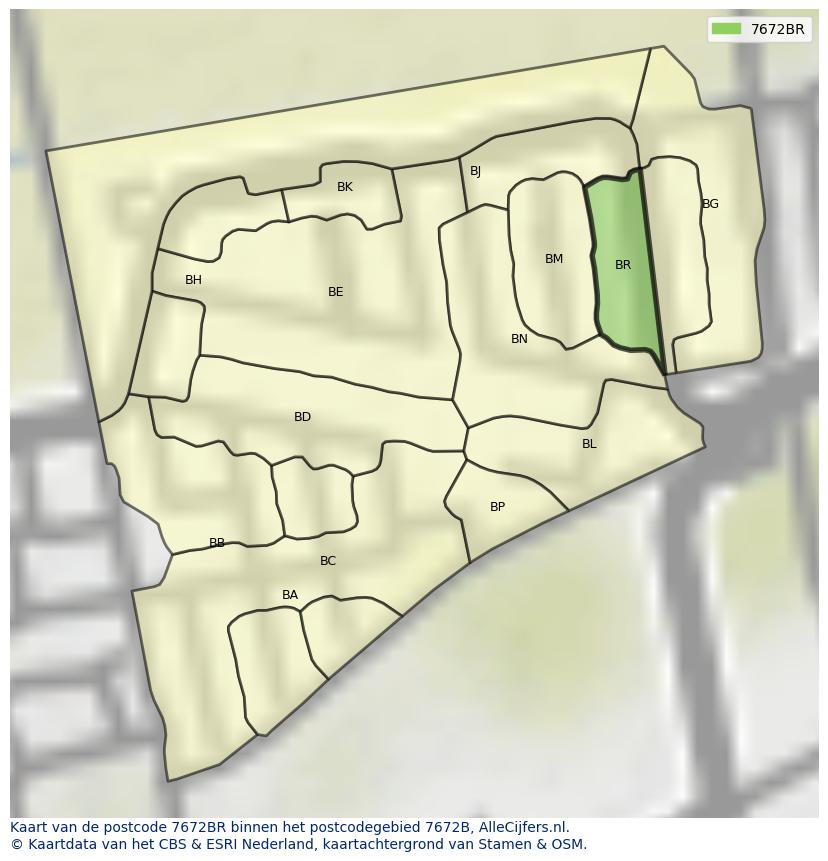 Afbeelding van het postcodegebied 7672 BR op de kaart.