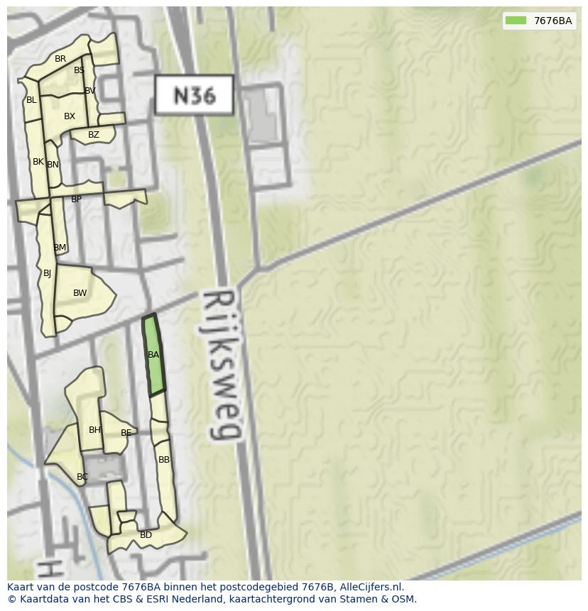 Afbeelding van het postcodegebied 7676 BA op de kaart.