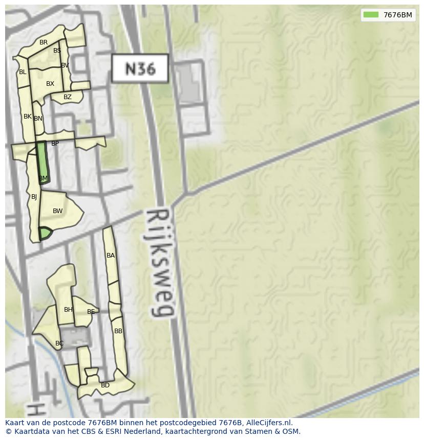 Afbeelding van het postcodegebied 7676 BM op de kaart.