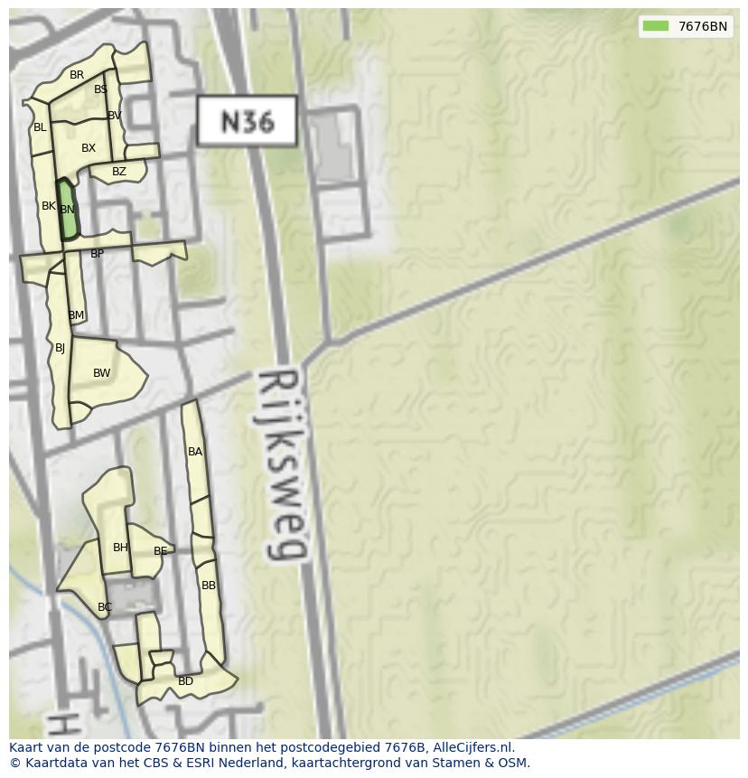 Afbeelding van het postcodegebied 7676 BN op de kaart.
