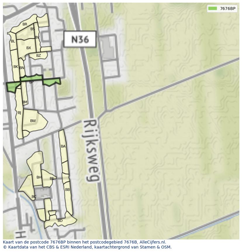 Afbeelding van het postcodegebied 7676 BP op de kaart.