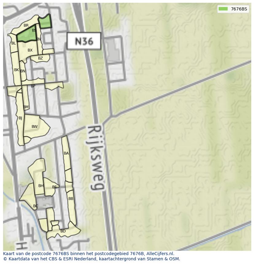 Afbeelding van het postcodegebied 7676 BS op de kaart.