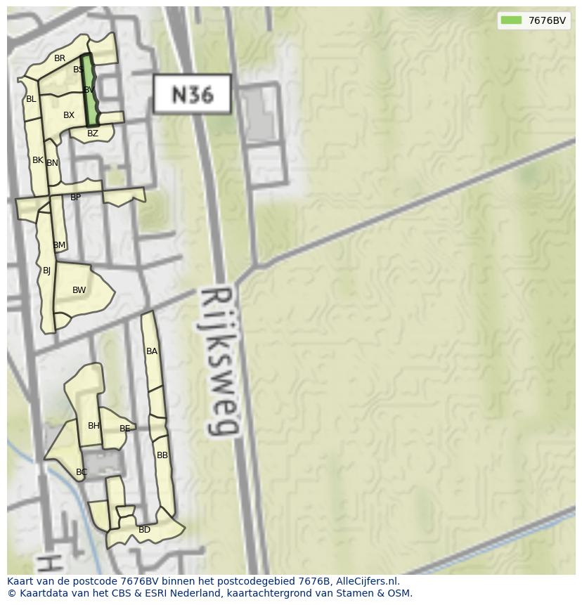 Afbeelding van het postcodegebied 7676 BV op de kaart.