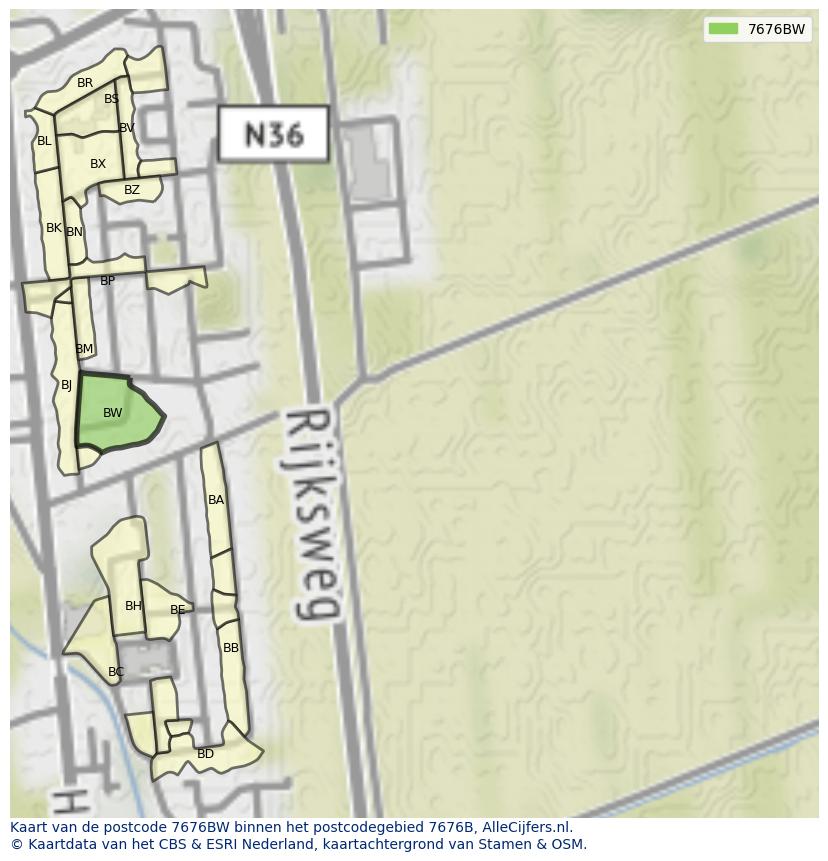 Afbeelding van het postcodegebied 7676 BW op de kaart.