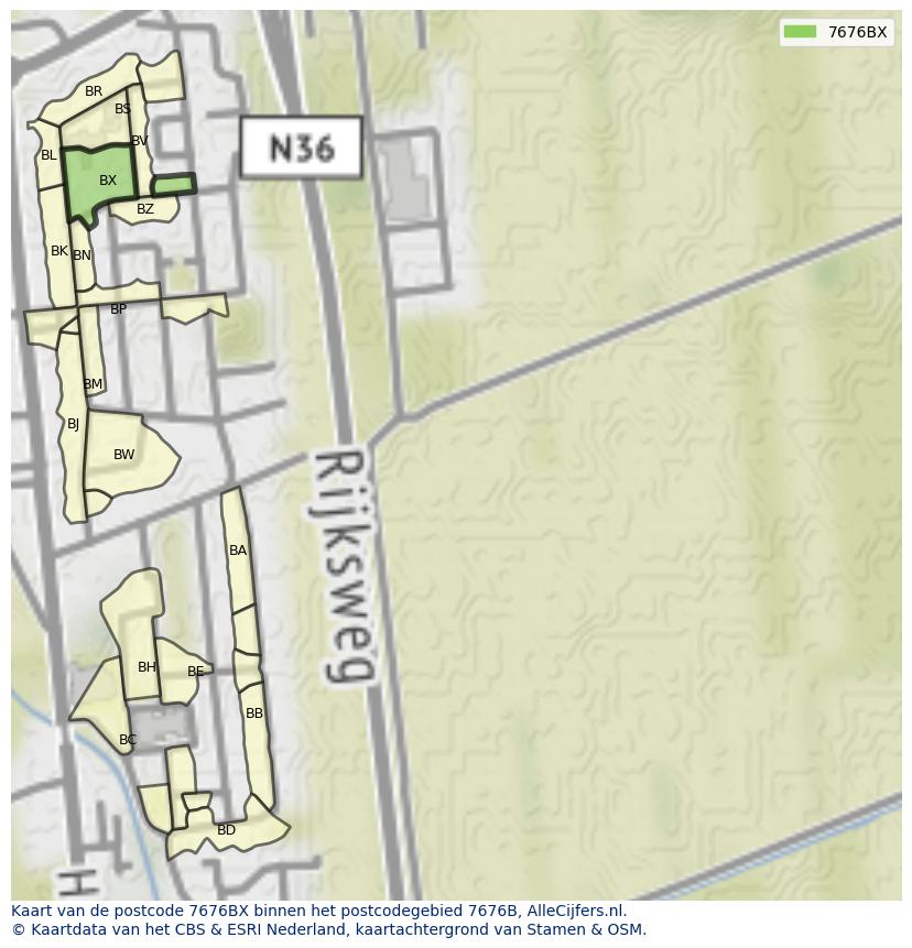 Afbeelding van het postcodegebied 7676 BX op de kaart.