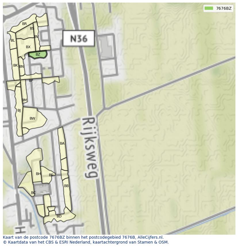 Afbeelding van het postcodegebied 7676 BZ op de kaart.